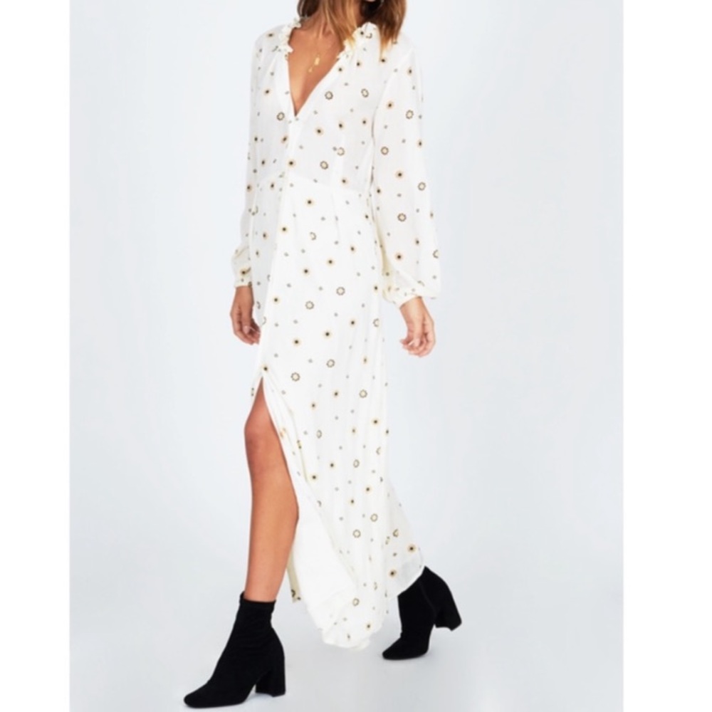 Amuse Society Maxi Dress S Floral Print Bel Air Button Front Cream S NWT